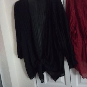 Black pleated woman size dress wrap tie knot